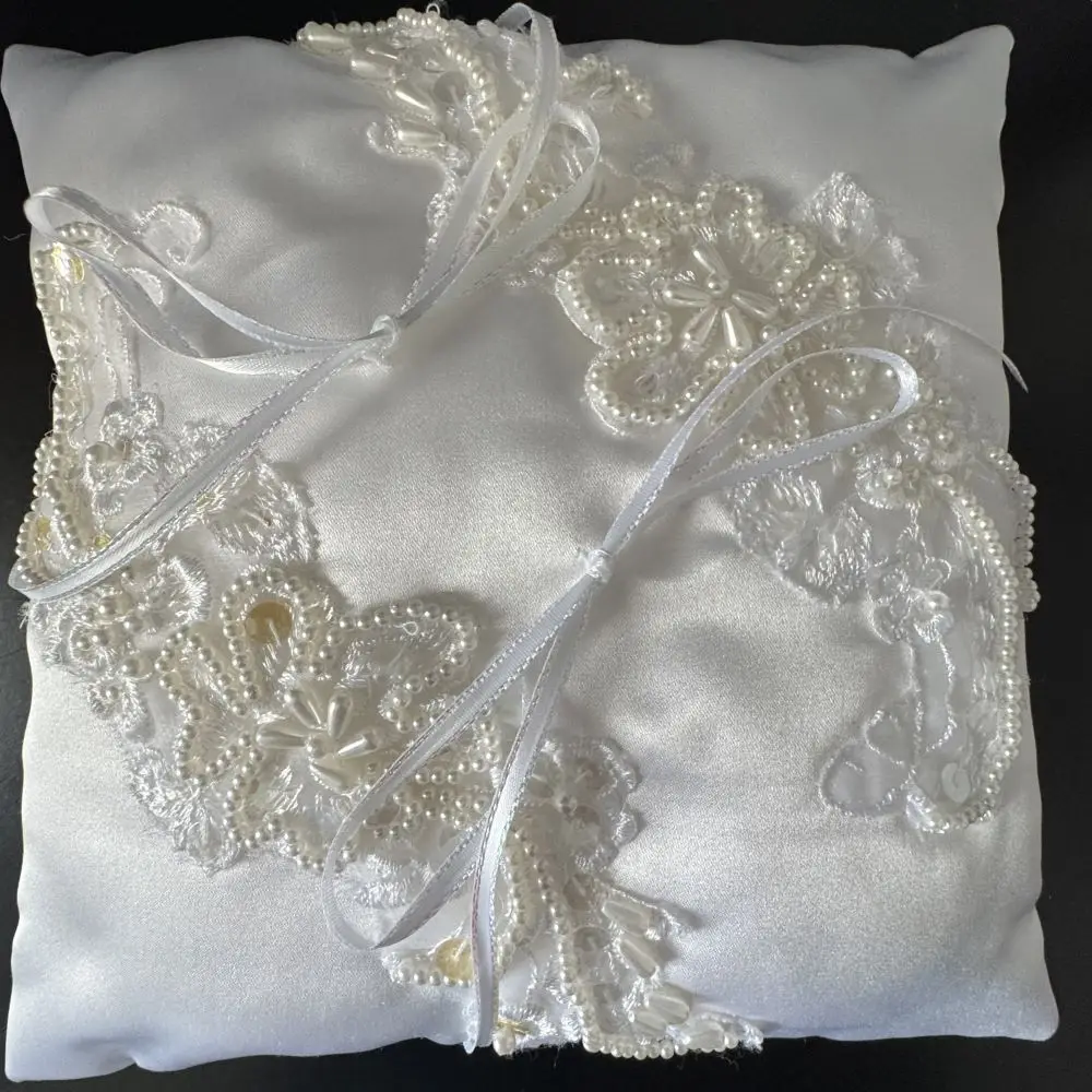 ring pillow refashioned from mother's vintage wedding dress