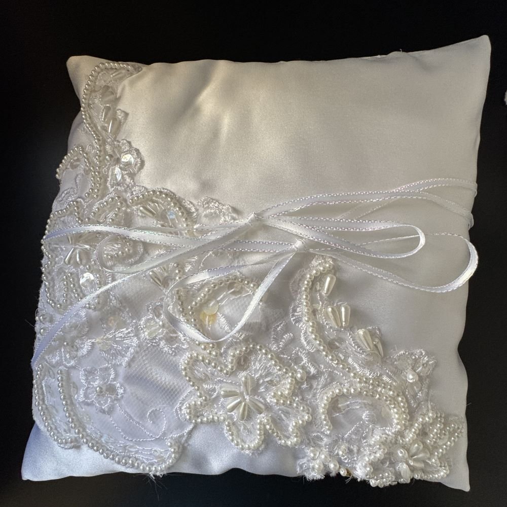 ring pillow refashioned from mother's wedding dress