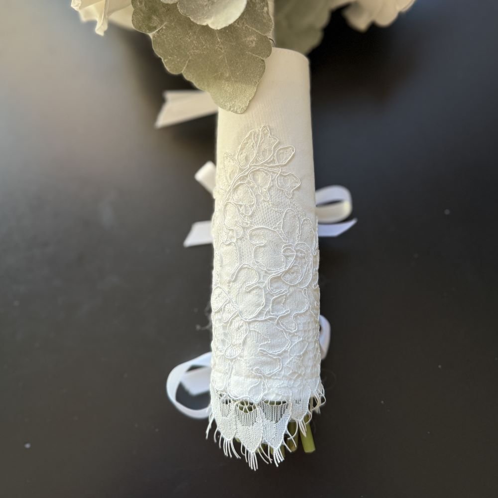 custom bouquet wrap with lace applique