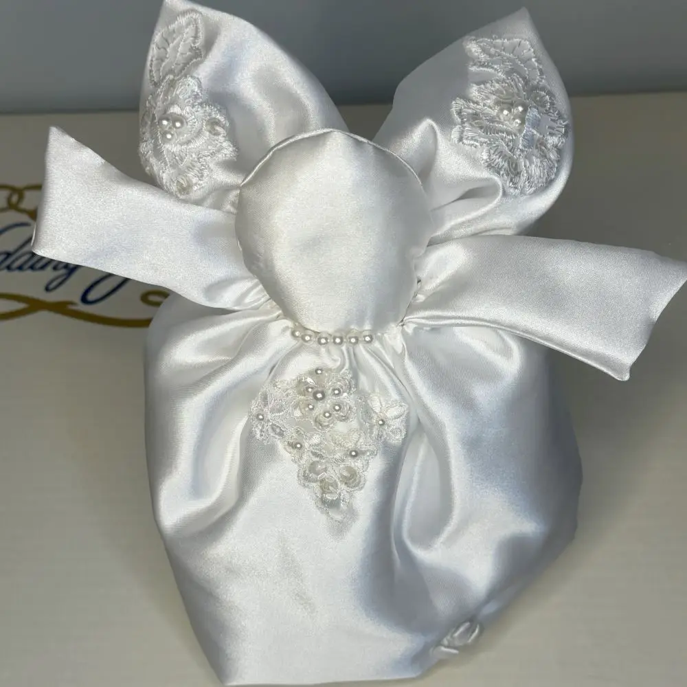 2 of 3 angel holiday ornaments refashioned from mother's wedding dress
