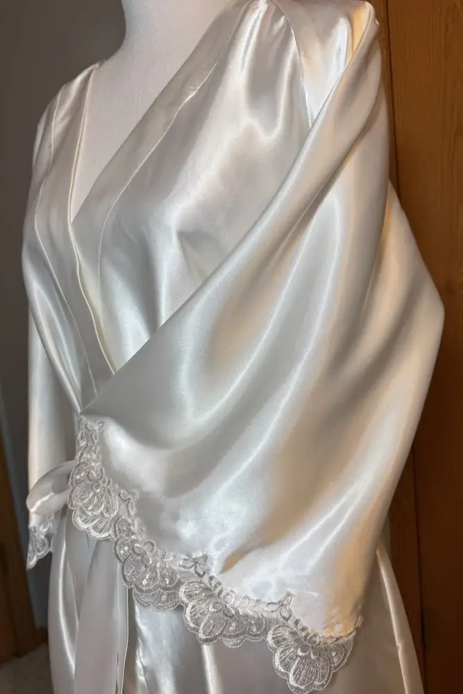 sleeve view of refashioned robe from mother's wedding dress