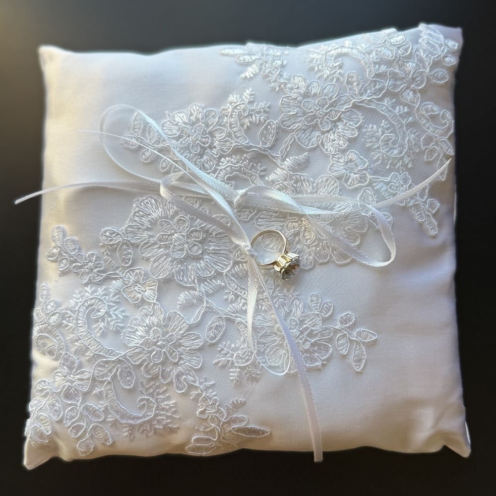 custom ring pillow with lace applique