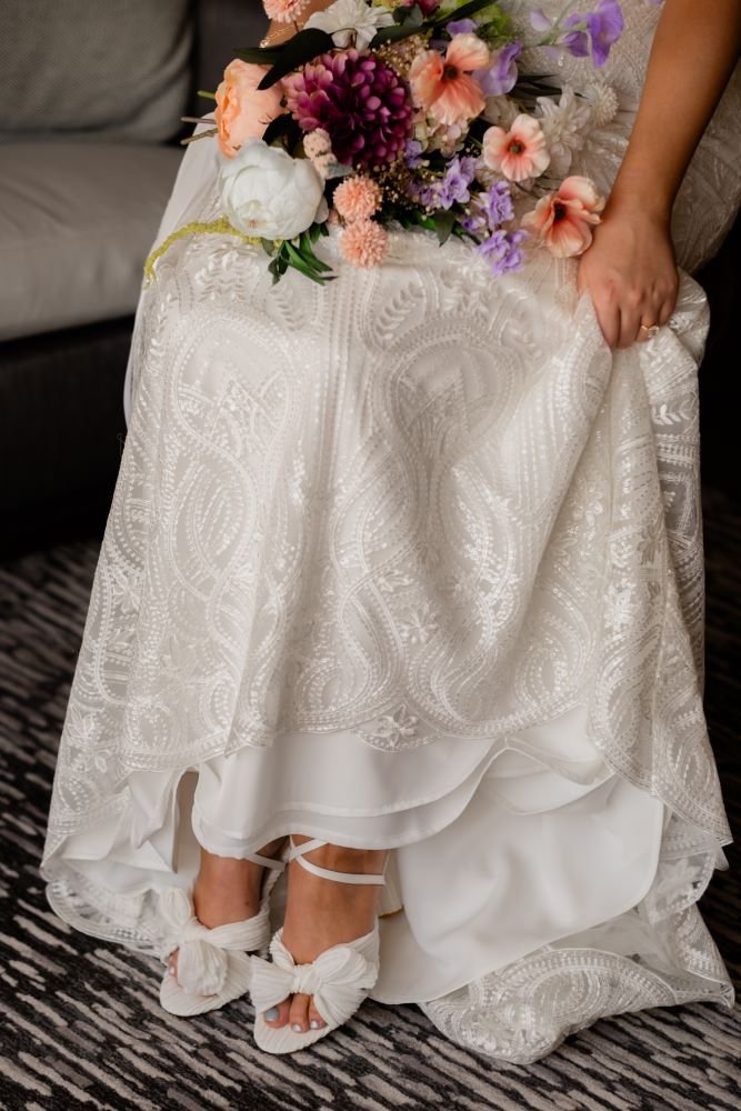 wedding dress with hem and added lining alterations