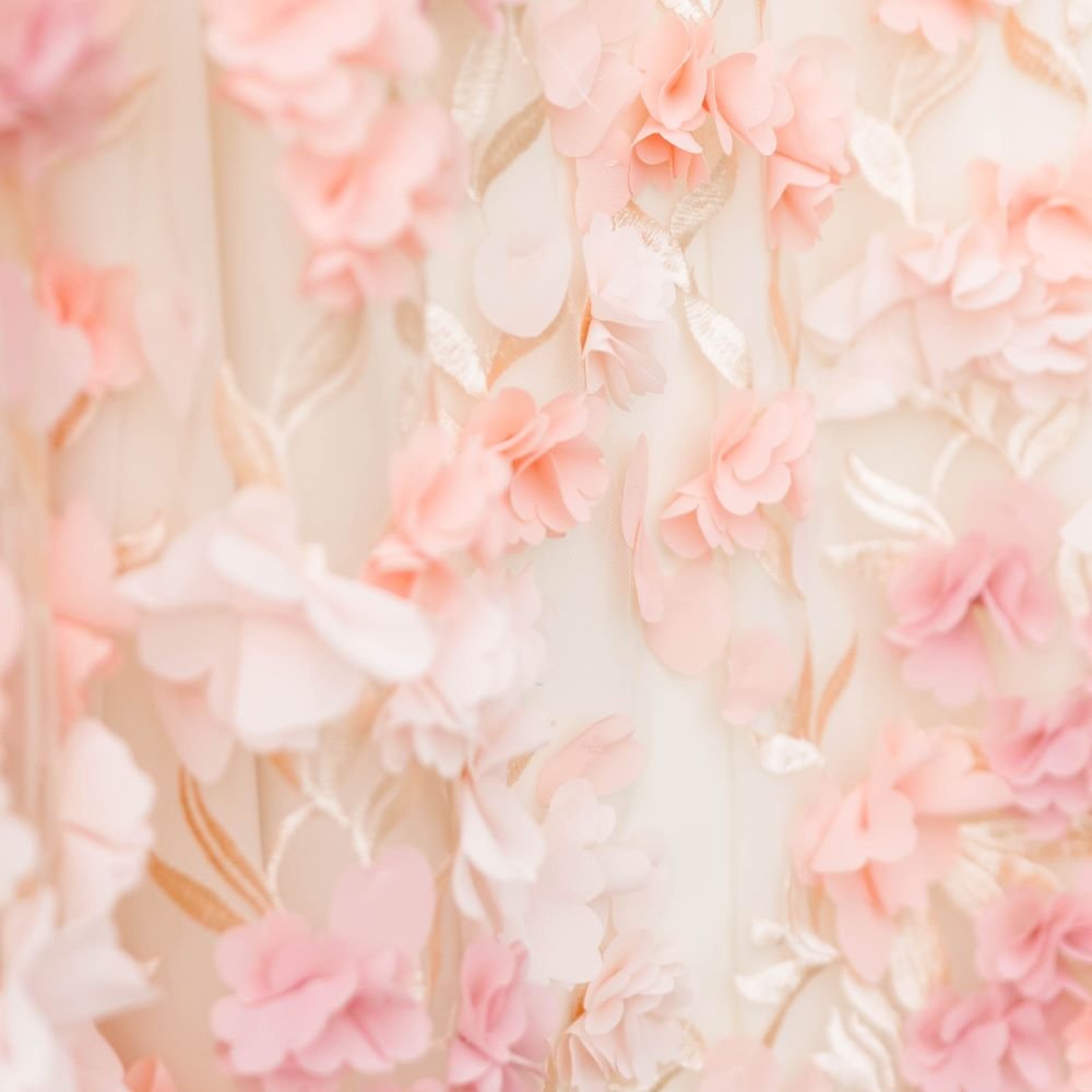 wedding dress tulle with 3D flower detail used for a custom keepsake